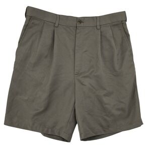 Haggar Mens Pleated Dress Shorts Olive Green 34 Classic Fit Polyester